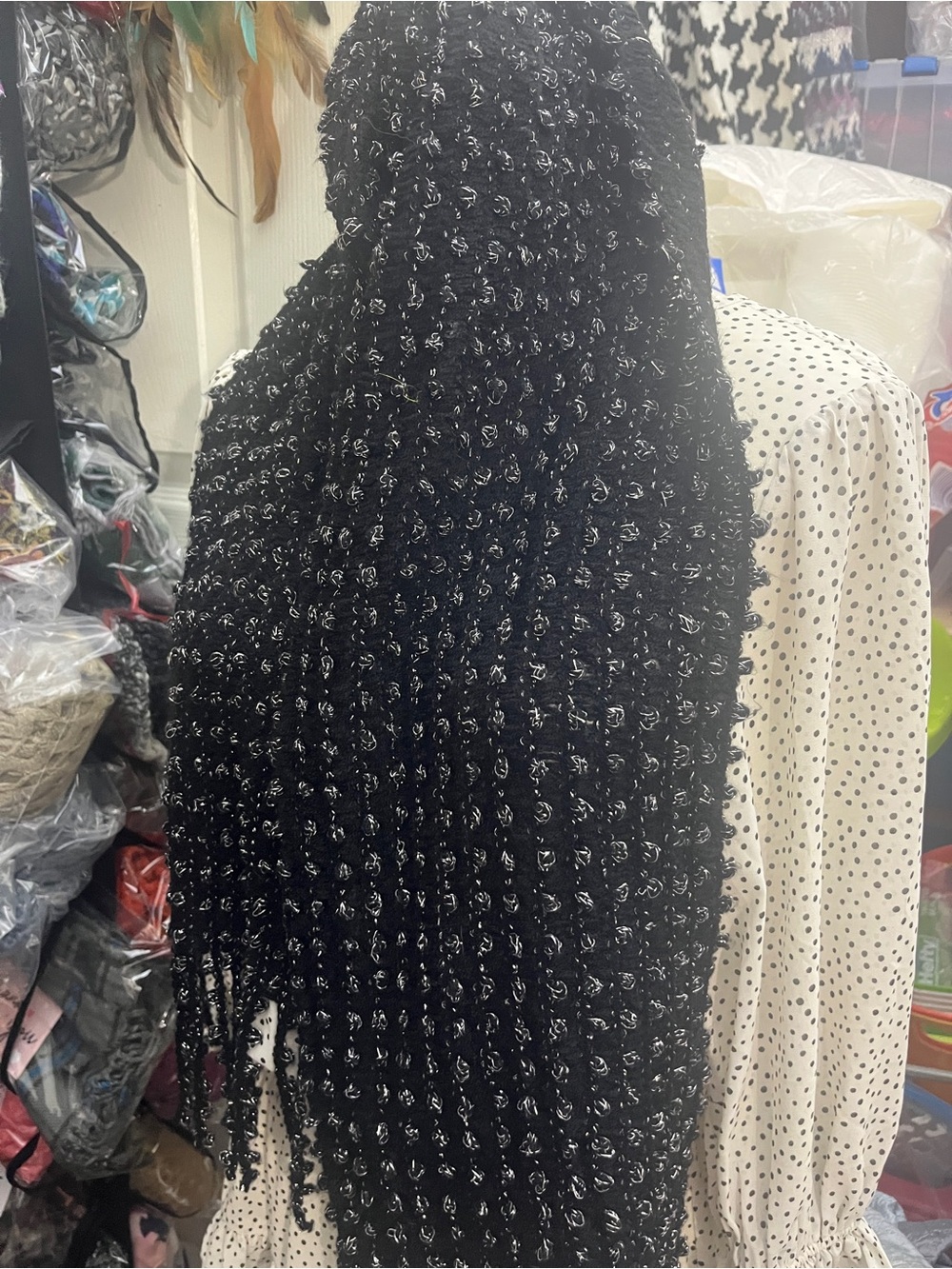 Collections 18 scarf of France SOF4048 Black silver metallic knit fringe S215